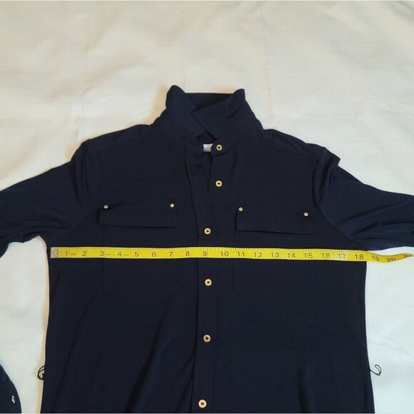 Calvin Klein Navy Blue Gold Button Roll Tab Long Sleeve Shirt Dress Size 4 - Picture 8 of 12